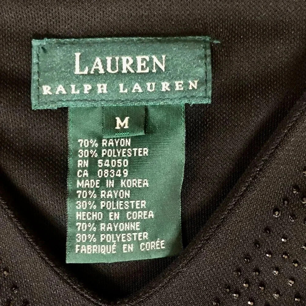 Ralph Lauren Long Black Jersey Dress Embellished with Shiny Pebble, Size M - Picture 7 of 9